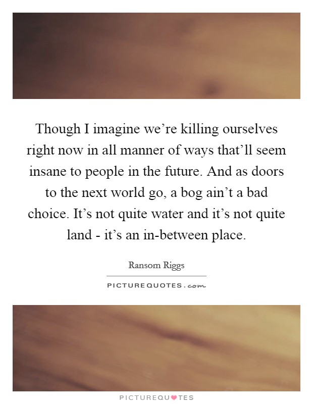 Though I imagine we're killing ourselves right now in all manner of ways that'll seem insane to people in the future. And as doors to the next world go, a bog ain't a bad choice. It's not quite water and it's not quite land - it's an in-between place. Picture Quote #1