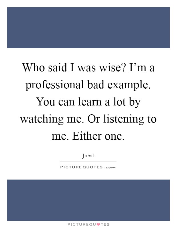 Who said I was wise? I'm a professional bad example. You can learn a lot by watching me. Or listening to me. Either one. Picture Quote #1