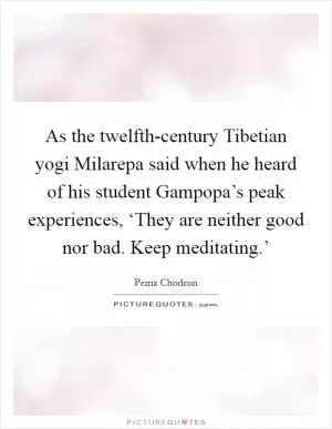 As the twelfth-century Tibetian yogi Milarepa said when he heard of his student Gampopa’s peak experiences, ‘They are neither good nor bad. Keep meditating.’ Picture Quote #1