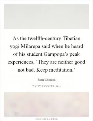 As the twelfth-century Tibetian yogi Milarepa said when he heard of his student Gampopa’s peak experiences, ‘They are neither good not bad. Keep meditation.’ Picture Quote #1