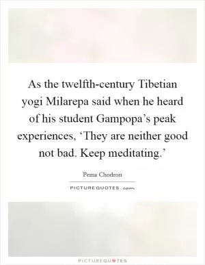 As the twelfth-century Tibetian yogi Milarepa said when he heard of his student Gampopa’s peak experiences, ‘They are neither good not bad. Keep meditating.’ Picture Quote #1