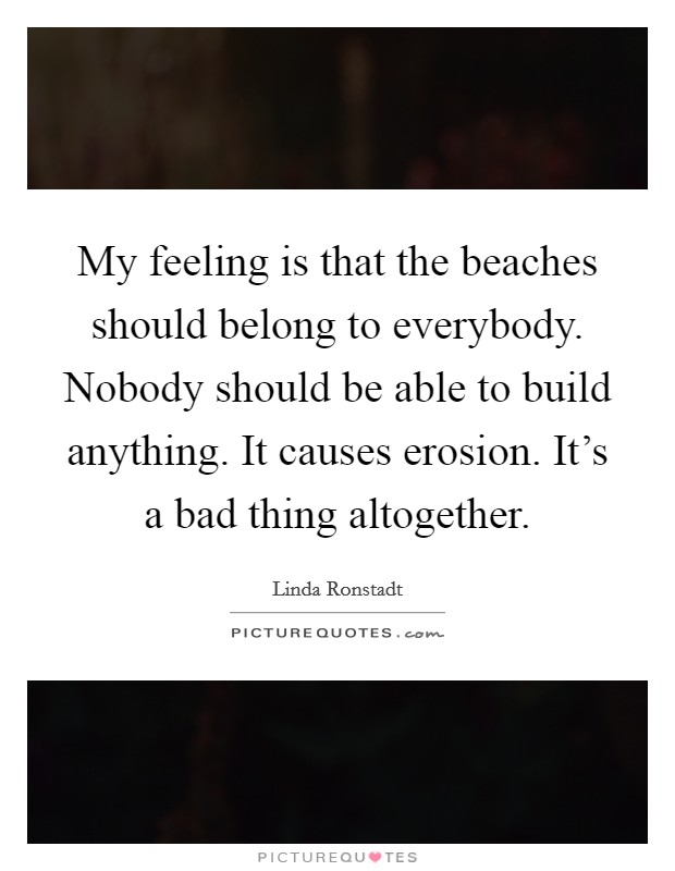 My feeling is that the beaches should belong to everybody. Nobody should be able to build anything. It causes erosion. It's a bad thing altogether. Picture Quote #1