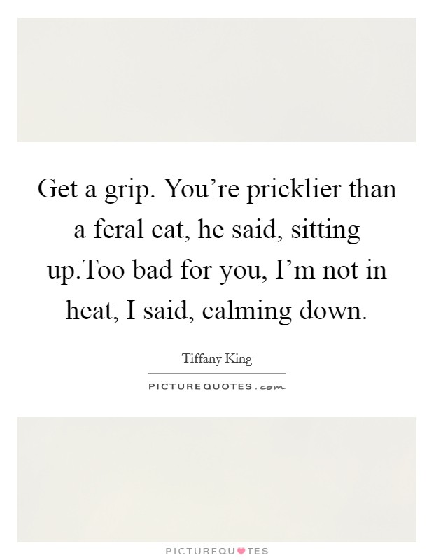Get a grip. You're pricklier than a feral cat, he said, sitting up.Too bad for you, I'm not in heat, I said, calming down. Picture Quote #1