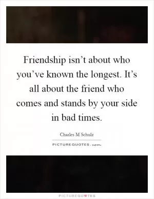Friendship isn’t about who you’ve known the longest. It’s all about the friend who comes and stands by your side in bad times Picture Quote #1