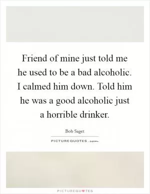 Friend of mine just told me he used to be a bad alcoholic. I calmed him down. Told him he was a good alcoholic just a horrible drinker Picture Quote #1