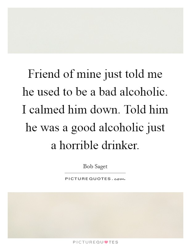 Friend of mine just told me he used to be a bad alcoholic. I calmed him down. Told him he was a good alcoholic just a horrible drinker. Picture Quote #1