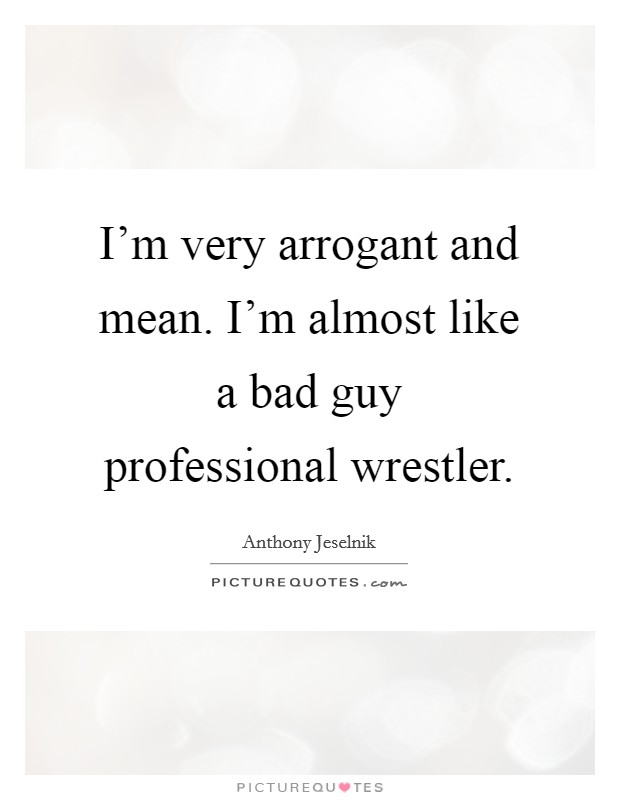 I'm very arrogant and mean. I'm almost like a bad guy professional wrestler. Picture Quote #1