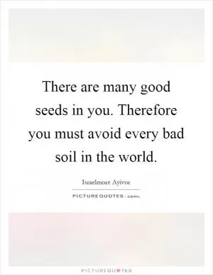 There are many good seeds in you. Therefore you must avoid every bad soil in the world Picture Quote #1