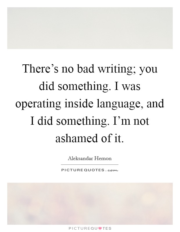 There's no bad writing; you did something. I was operating inside language, and I did something. I'm not ashamed of it. Picture Quote #1