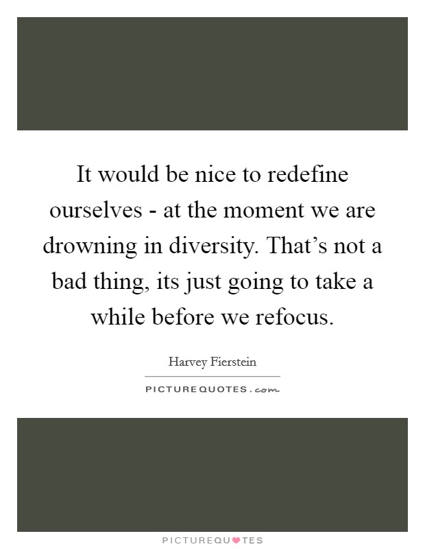 It would be nice to redefine ourselves - at the moment we are drowning in diversity. That's not a bad thing, its just going to take a while before we refocus. Picture Quote #1