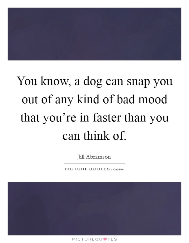 You know, a dog can snap you out of any kind of bad mood that you're in faster than you can think of. Picture Quote #1