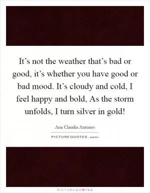 It’s not the weather that’s bad or good, it’s whether you have good or bad mood. It’s cloudy and cold, I feel happy and bold, As the storm unfolds, I turn silver in gold! Picture Quote #1