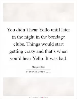 You didn’t hear Yello until later in the night in the bondage clubs. Things would start getting crazy and that’s when you’d hear Yello. It was bad Picture Quote #1