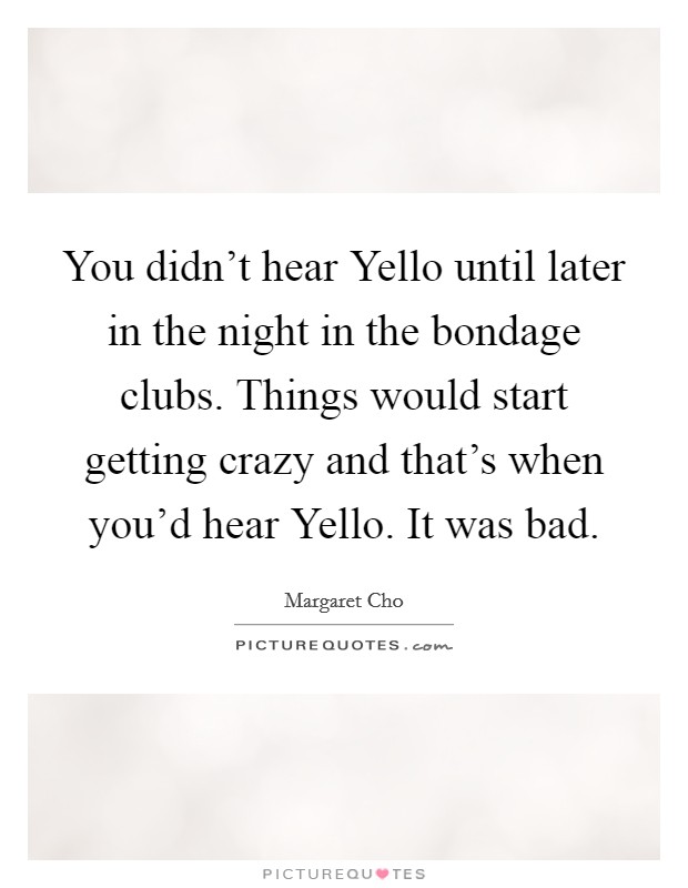 You didn't hear Yello until later in the night in the bondage clubs. Things would start getting crazy and that's when you'd hear Yello. It was bad. Picture Quote #1