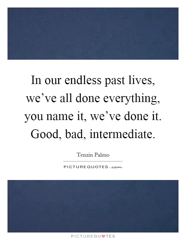 In our endless past lives, we've all done everything, you name it, we've done it. Good, bad, intermediate. Picture Quote #1