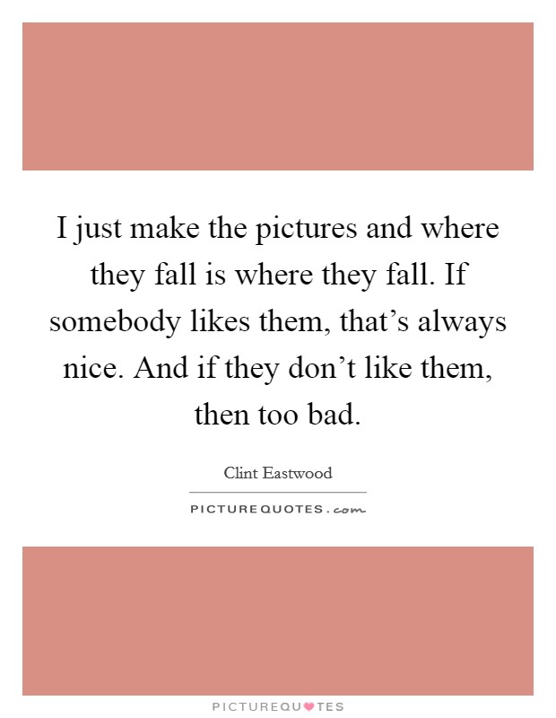 I just make the pictures and where they fall is where they fall. If somebody likes them, that's always nice. And if they don't like them, then too bad. Picture Quote #1