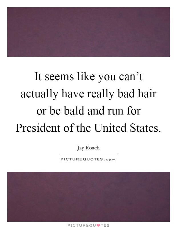 It seems like you can't actually have really bad hair or be bald and run for President of the United States. Picture Quote #1