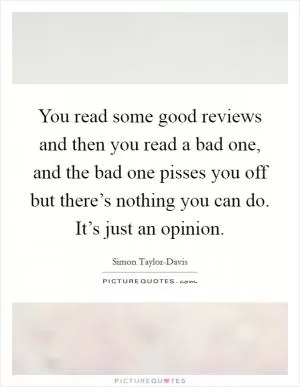 You read some good reviews and then you read a bad one, and the bad one pisses you off but there’s nothing you can do. It’s just an opinion Picture Quote #1