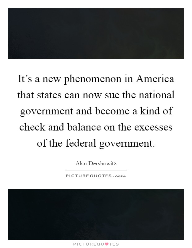 It's a new phenomenon in America that states can now sue the national government and become a kind of check and balance on the excesses of the federal government. Picture Quote #1
