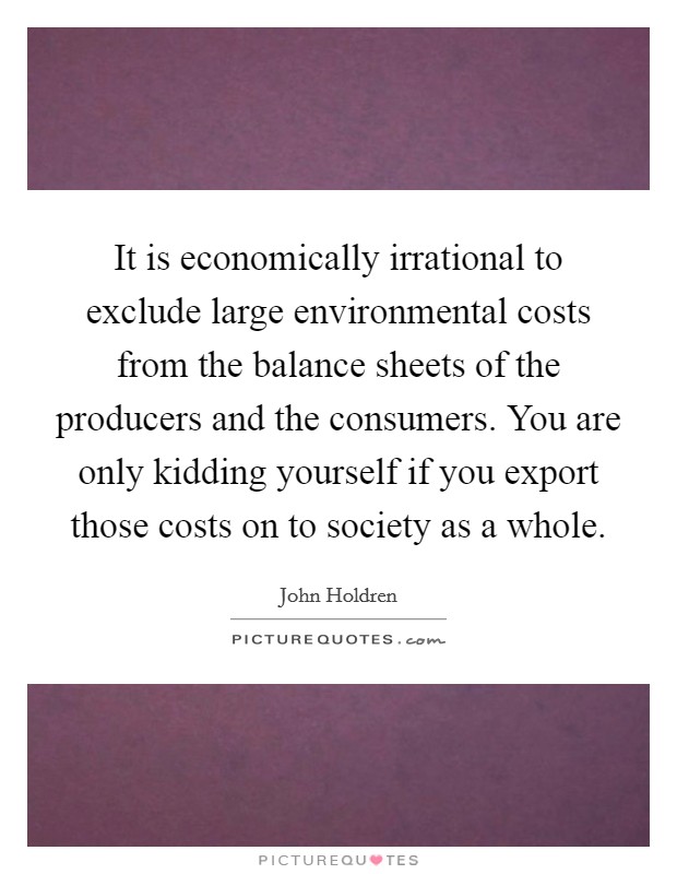 It is economically irrational to exclude large environmental costs from the balance sheets of the producers and the consumers. You are only kidding yourself if you export those costs on to society as a whole. Picture Quote #1