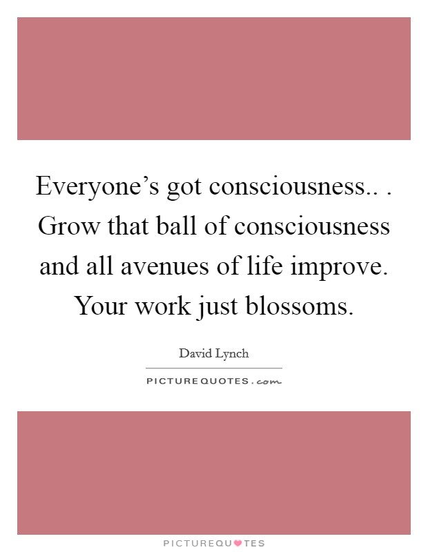 Everyone's got consciousness.. . Grow that ball of consciousness and all avenues of life improve. Your work just blossoms. Picture Quote #1