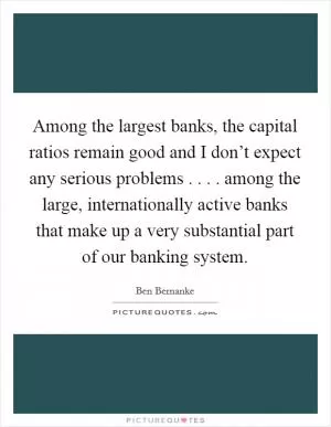 Among the largest banks, the capital ratios remain good and I don’t expect any serious problems . . . . among the large, internationally active banks that make up a very substantial part of our banking system Picture Quote #1