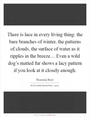 There is lace in every living thing: the bare branches of winter, the patterns of clouds, the surface of water as it ripples in the breeze.... Even a wild dog’s matted fur shows a lacy pattern if you look at it closely enough Picture Quote #1