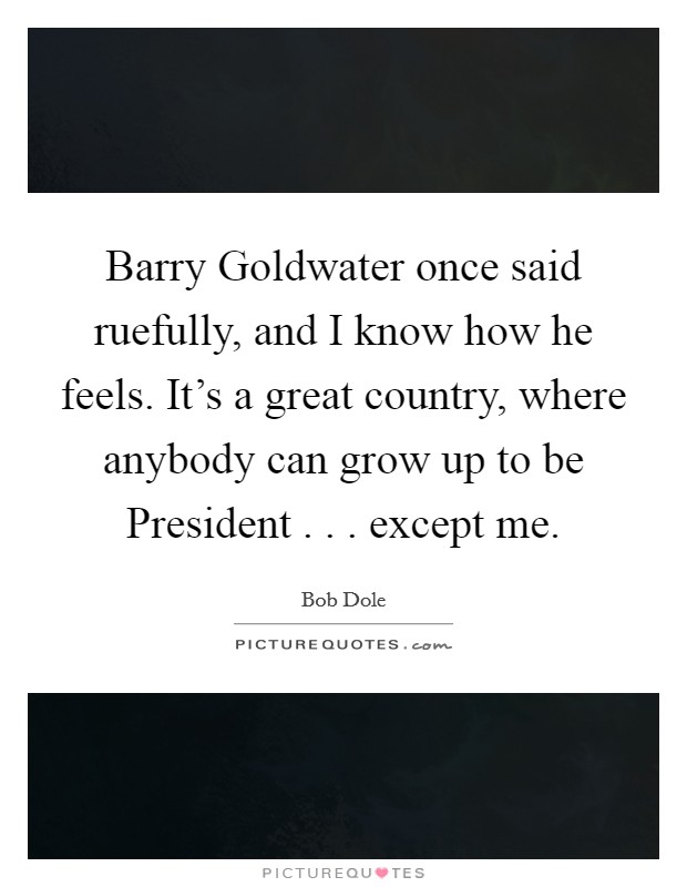 Barry Goldwater once said ruefully, and I know how he feels. It's a great country, where anybody can grow up to be President . . . except me. Picture Quote #1