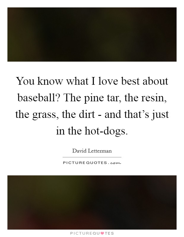 You know what I love best about baseball? The pine tar, the resin, the grass, the dirt - and that's just in the hot-dogs. Picture Quote #1