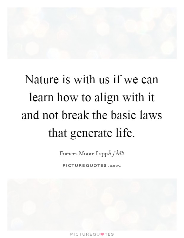 Nature is with us if we can learn how to align with it and not break the basic laws that generate life. Picture Quote #1