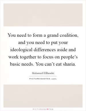 You need to form a grand coalition, and you need to put your ideological differences aside and work together to focus on people’s basic needs. You can’t eat sharia Picture Quote #1