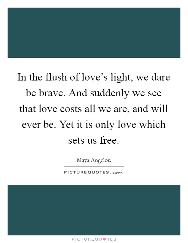 In the flush of love's light, we dare be brave. And suddenly we see that love costs all we are, and will ever be. Yet it is only love which sets us free. Picture Quote #1