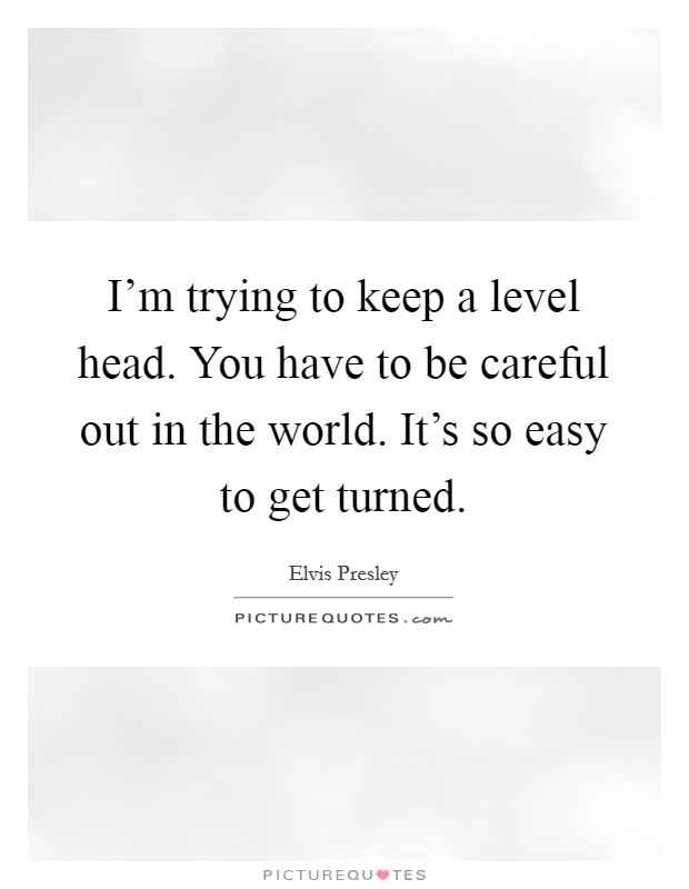 I'm trying to keep a level head. You have to be careful out in the world. It's so easy to get turned. Picture Quote #1