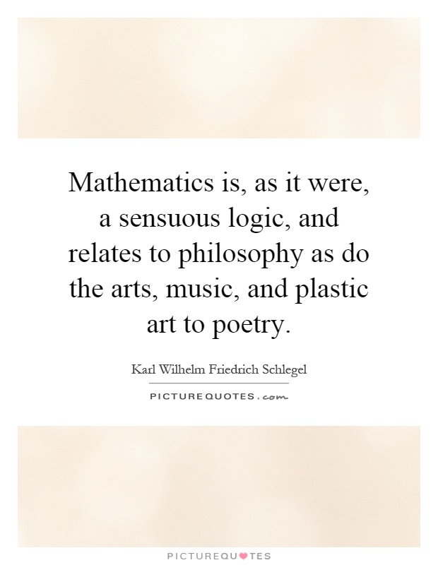 Mathematics is, as it were, a sensuous logic, and relates to philosophy as do the arts, music, and plastic art to poetry Picture Quote #1