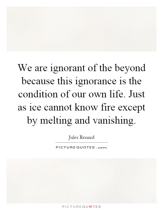 We are ignorant of the beyond because this ignorance is the condition of our own life. Just as ice cannot know fire except by melting and vanishing Picture Quote #1