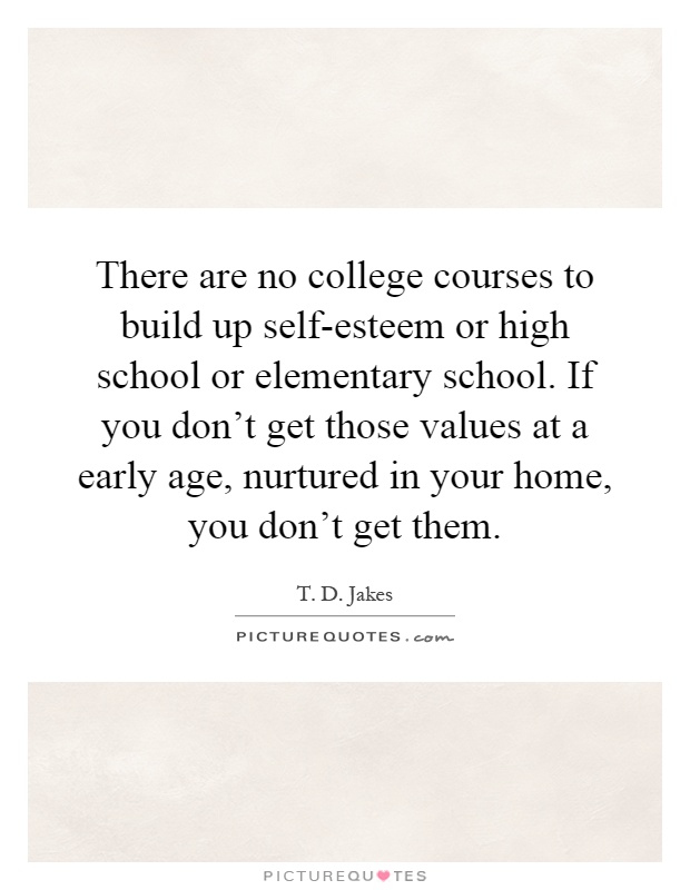There are no college courses to build up self-esteem or high school or elementary school. If you don't get those values at a early age, nurtured in your home, you don't get them Picture Quote #1