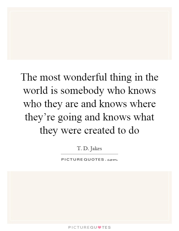 The most wonderful thing in the world is somebody who knows who they are and knows where they're going and knows what they were created to do Picture Quote #1