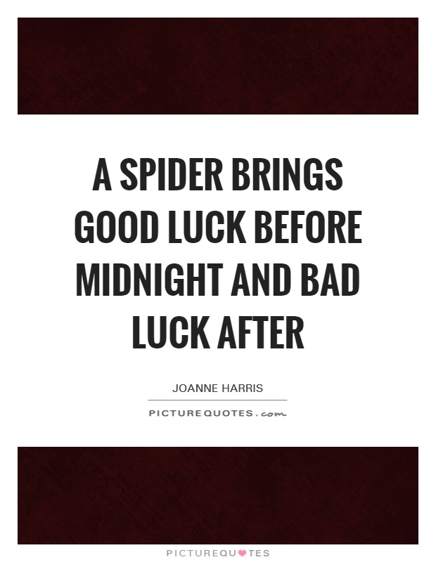 A spider brings good luck before midnight and bad luck after Picture Quote #1