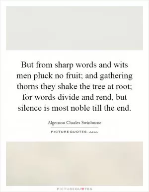 But from sharp words and wits men pluck no fruit; and gathering thorns they shake the tree at root; for words divide and rend, but silence is most noble till the end Picture Quote #1