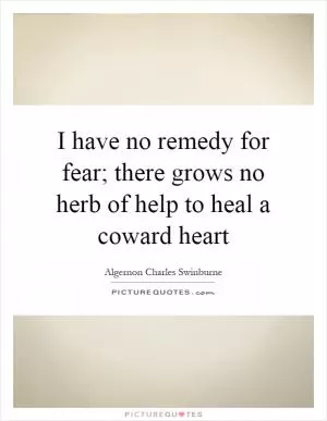 I have no remedy for fear; there grows no herb of help to heal a coward heart Picture Quote #1