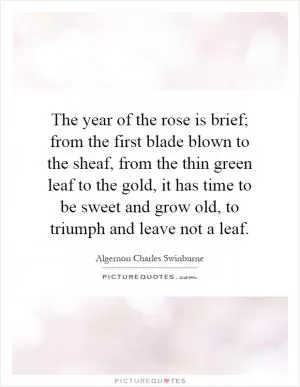 The year of the rose is brief; from the first blade blown to the sheaf, from the thin green leaf to the gold, it has time to be sweet and grow old, to triumph and leave not a leaf Picture Quote #1