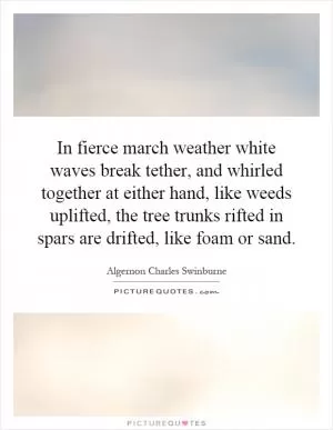 In fierce march weather white waves break tether, and whirled together at either hand, like weeds uplifted, the tree trunks rifted in spars are drifted, like foam or sand Picture Quote #1