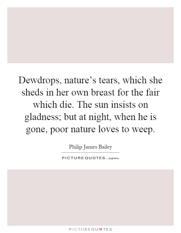 Dewdrops, nature's tears, which she sheds in her own breast for the fair which die. The sun insists on gladness; but at night, when he is gone, poor nature loves to weep Picture Quote #1