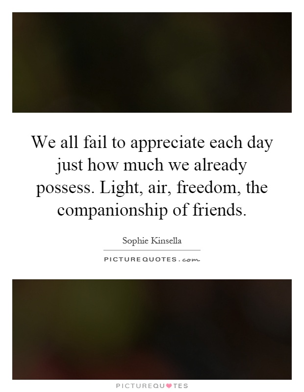 We all fail to appreciate each day just how much we already possess. Light, air, freedom, the companionship of friends Picture Quote #1