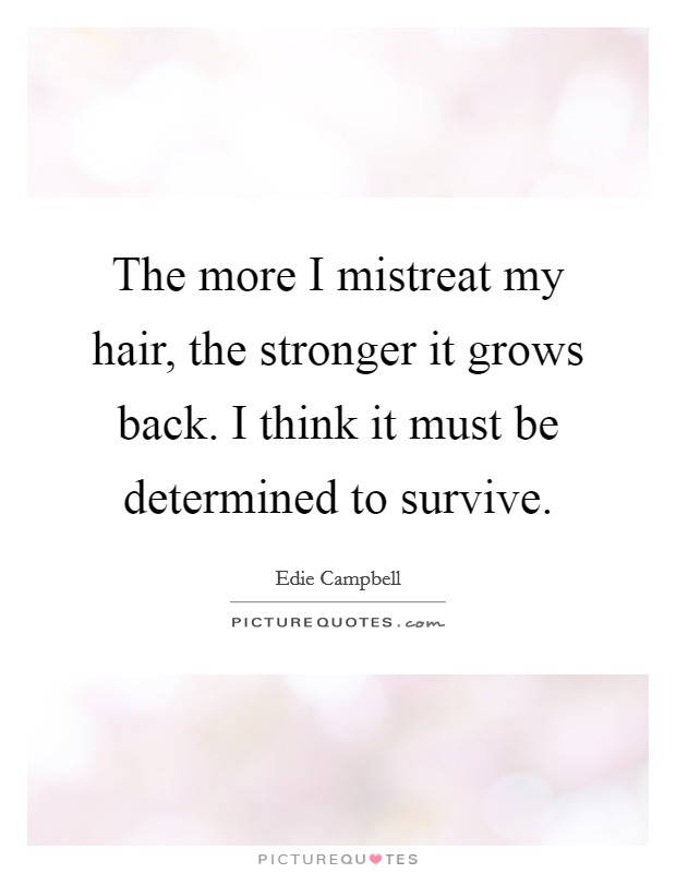 The more I mistreat my hair, the stronger it grows back. I think it must be determined to survive. Picture Quote #1