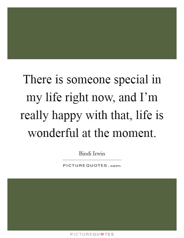 There is someone special in my life right now, and I'm really happy with that, life is wonderful at the moment. Picture Quote #1
