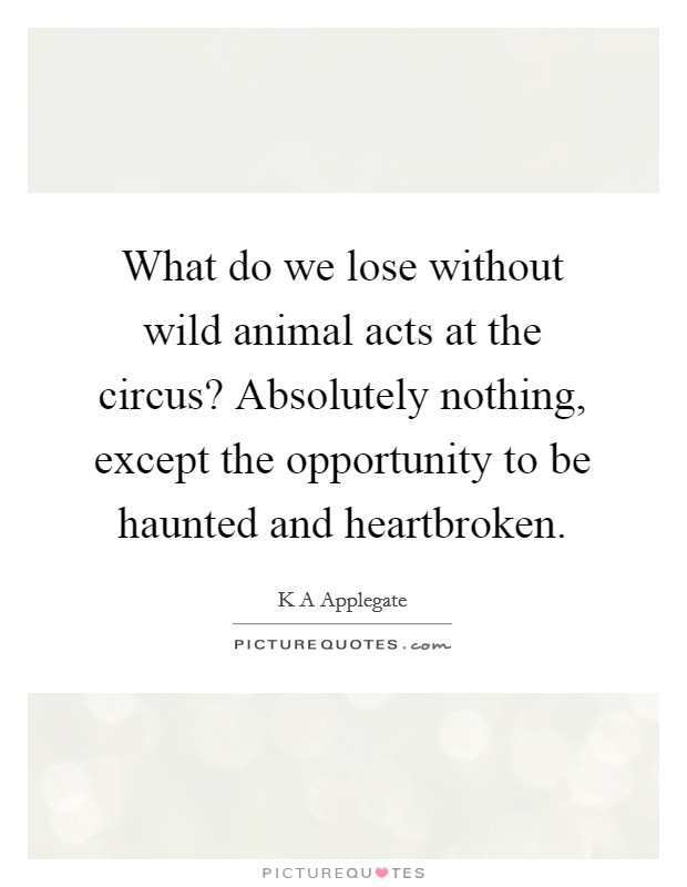 What do we lose without wild animal acts at the circus? Absolutely nothing, except the opportunity to be haunted and heartbroken. Picture Quote #1