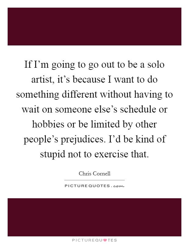 If I'm going to go out to be a solo artist, it's because I want to do something different without having to wait on someone else's schedule or hobbies or be limited by other people's prejudices. I'd be kind of stupid not to exercise that. Picture Quote #1