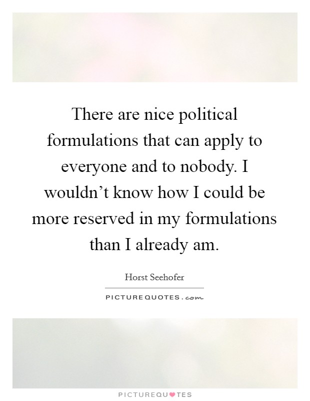 There are nice political formulations that can apply to everyone and to nobody. I wouldn't know how I could be more reserved in my formulations than I already am. Picture Quote #1
