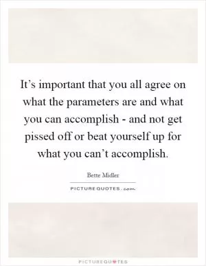 It’s important that you all agree on what the parameters are and what you can accomplish - and not get pissed off or beat yourself up for what you can’t accomplish Picture Quote #1